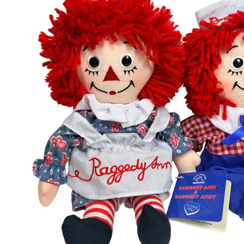VTG 90s Applause Raggedy Ann Andy Plush Dolls Set Tags Attached Red Yarn Hair - Picture 3 of 14